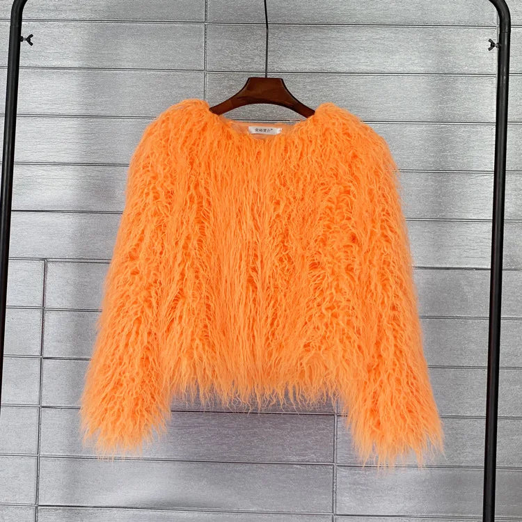 Button-Front Faux-Fur Jacket