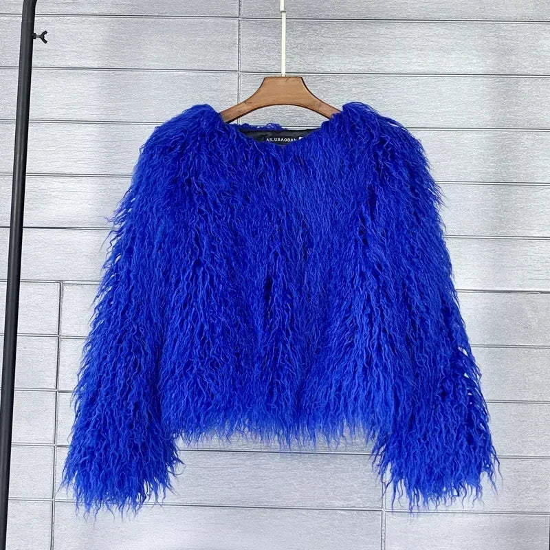 Button-Front Faux-Fur Jacket
