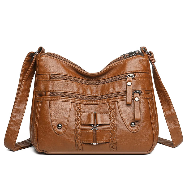 Retro Multi Pocket Crossbody Bag, Soft Synthetic Leather Shoulder Bag, Women's Bag, with Adjustable Shoulder Strap