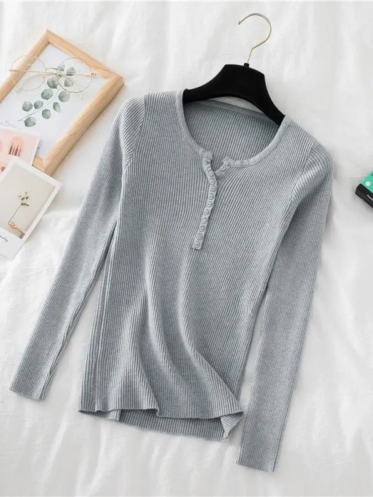 2026 Autumn Winter Button V Neck Sweater Women Basic Slim Pullover Women Sweaters And Pullovers Knit Jumper Soft Warm Tops