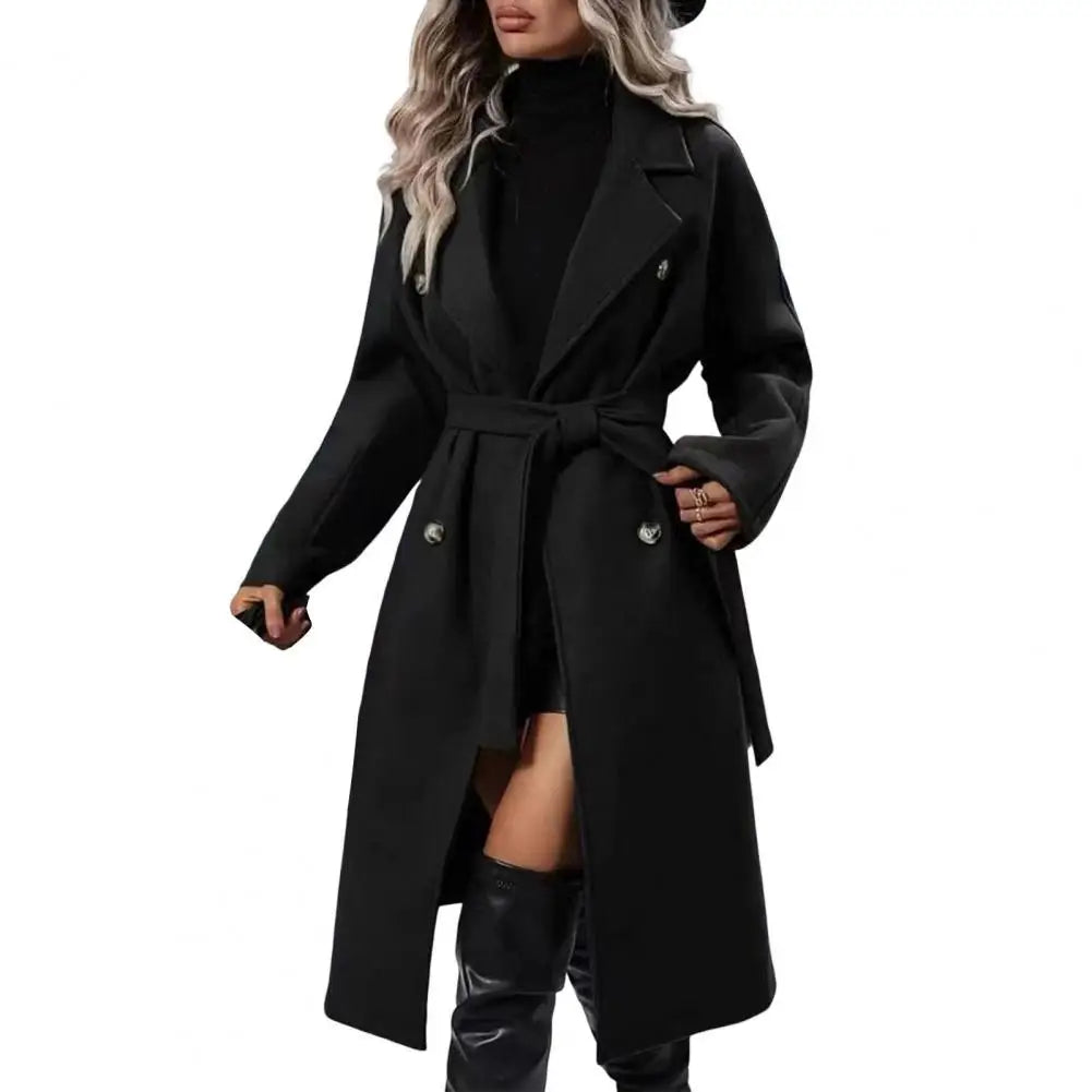 Elegant Women Casual Coat Women Windbreaker Coat Elegant Women's Wool Trench Coat with Belt Double Breasted Overcoat for Fall Winter