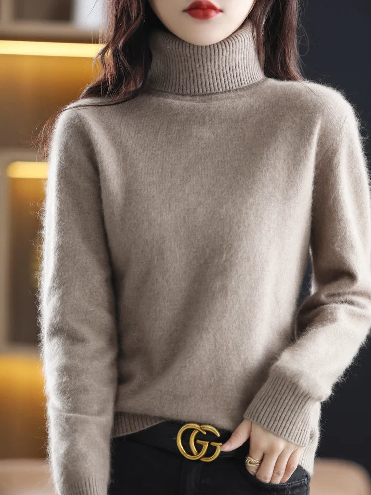 LHZSYY Winter Women Sweater Solid 100%Mink Cashmere Turtleneck Knitted Pullovers Slim Soft Warm Female Long Sleeve 23  Color
