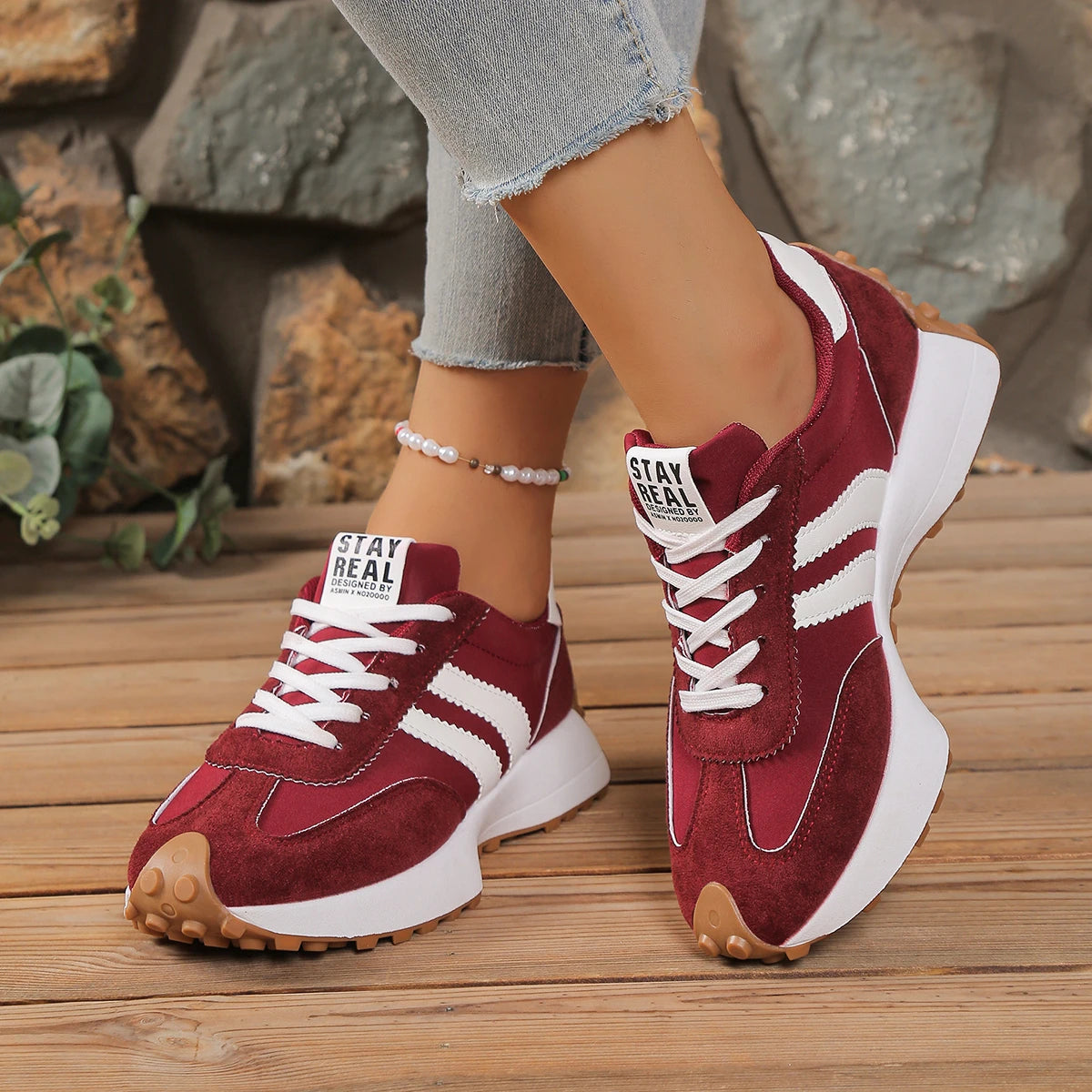 Fashionable New Style Elegant Lace Up Casual Shoes Women Spring/Autumn Round Toe Thick Sole Anti Slip Comfortable Sports Shoes
