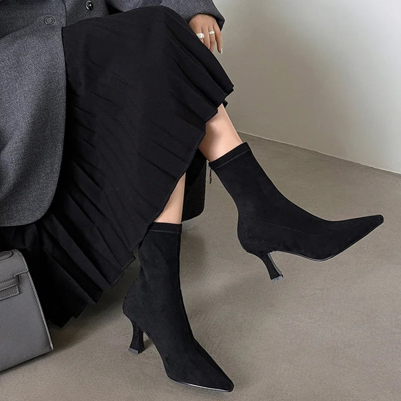 Pointed-Toe Block Heel Ankle Boots