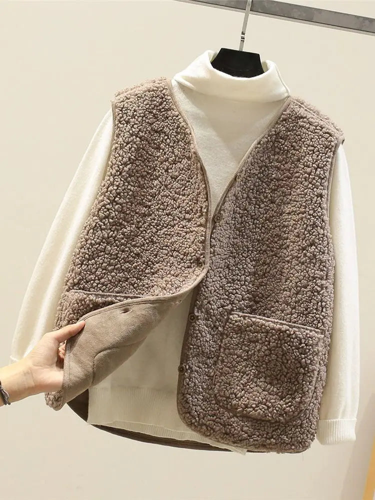 Korean New Vests 2025 Spring Autumn Vest Women Waistcoat Winter Warm Thick Fleece Vests Women Sleeveless Jacket Ladies Waistcoat