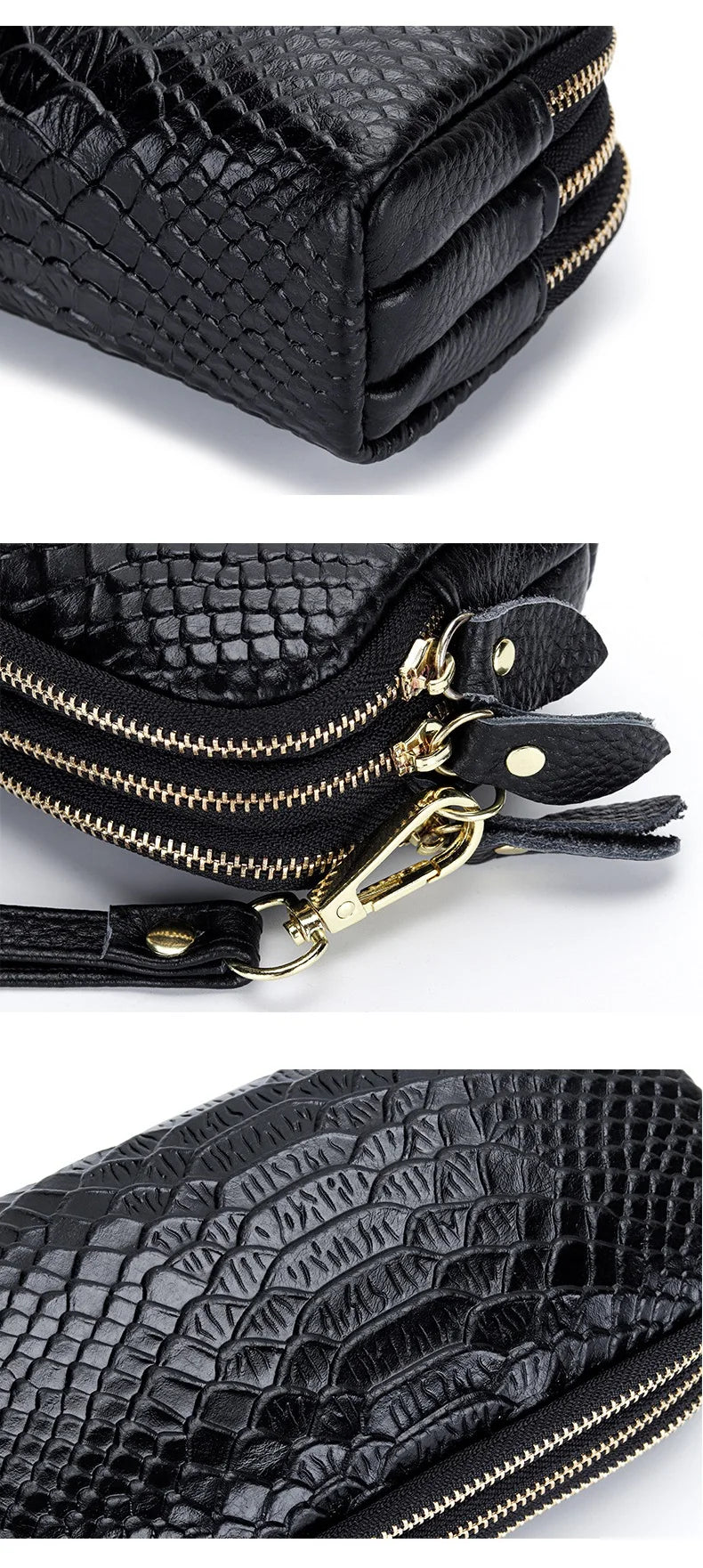 Genuine Leather Women Wallet Long Zipper Wristlet Bag Fashion Crocodile Lady Clutch Coin Purse Mobile Phone Bag Money Clip