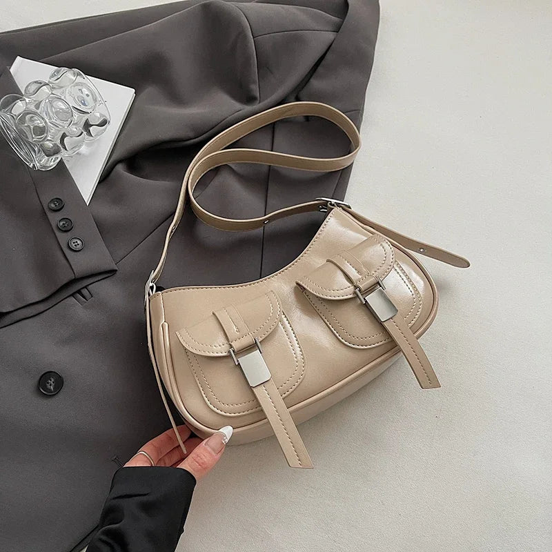 Ladies Shoulder Crossbody Bags PU Leather Women Underarm Bags Solid Color Small Top-handle Bags Purse Female Daily Handbags