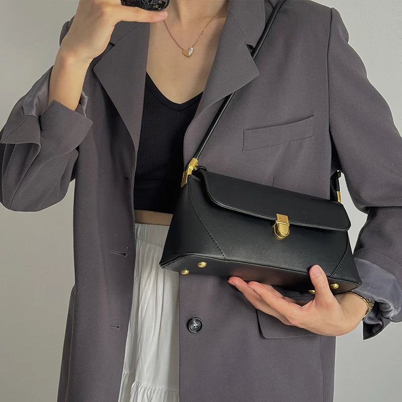 Fashion PU Leather Underarm Shoulder Bags For Women Trend Designer French Style Female Tote Ladies Flap Handbags