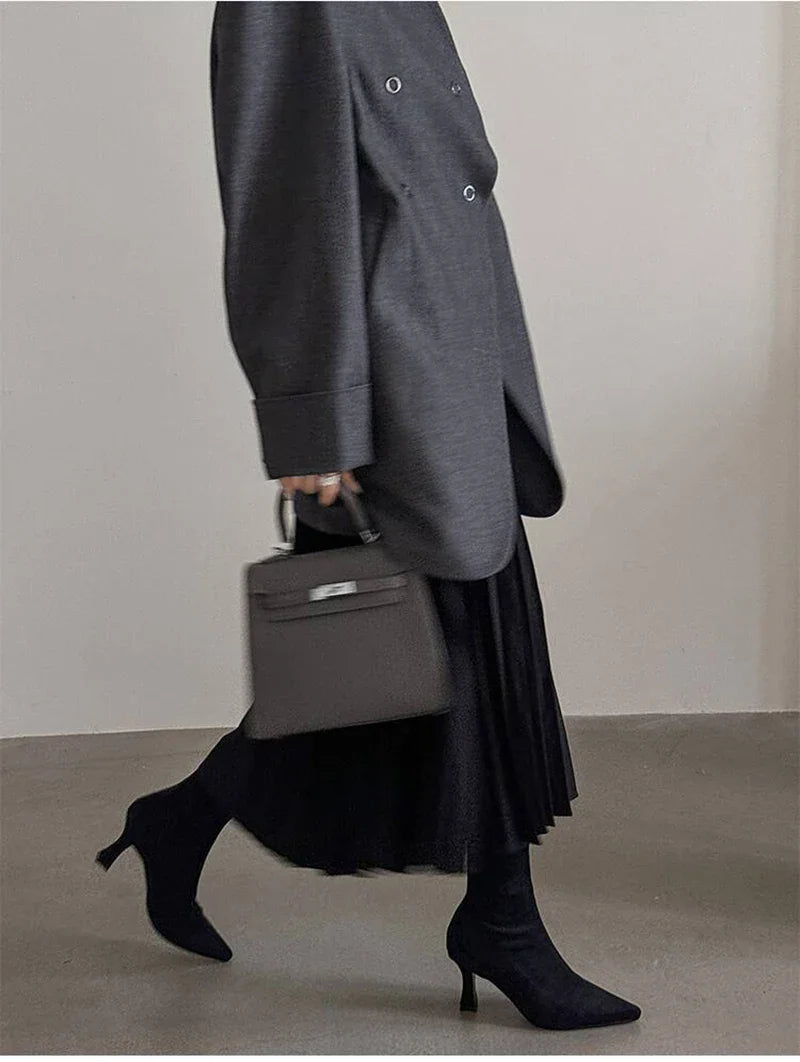 Pointed-Toe Block Heel Ankle Boots
