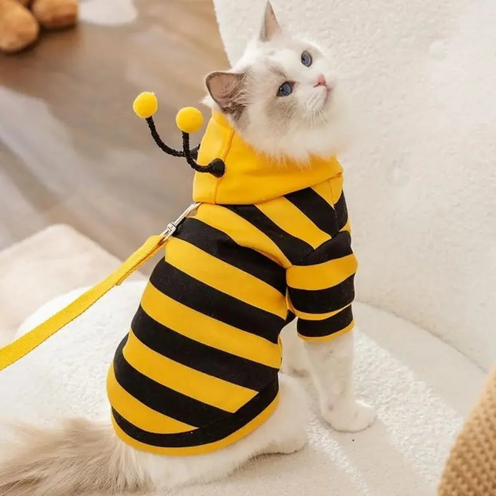 Bee Pet Puppy Hoodie Halloween Cosplay Warm Winter Outfit Cute Costume for Small Medium Dogs Cats Holiday Party Pet Apparel
