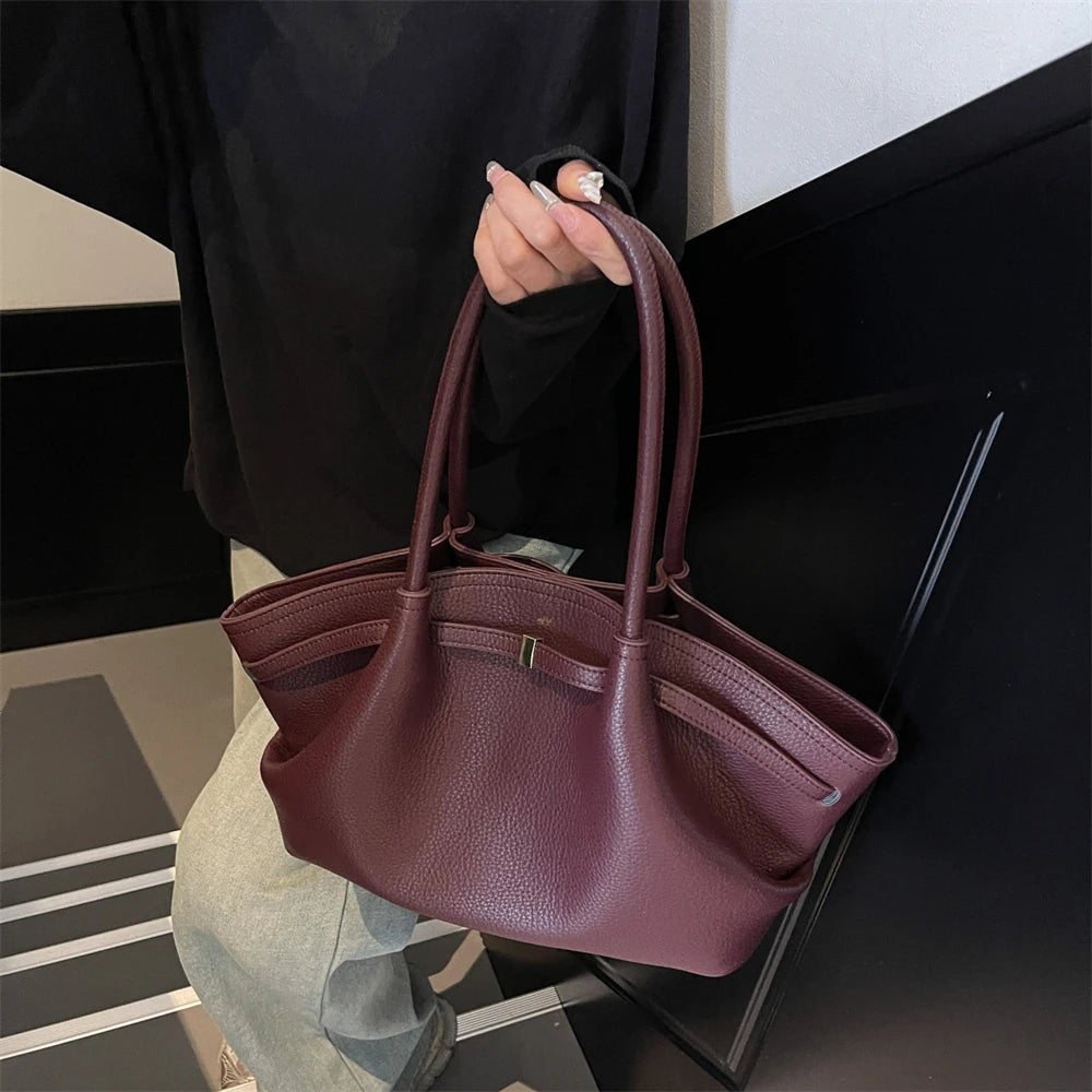MOODS Lychee Pattern Underarm Shoulder Bags For Women Soft PU Leather Large Capacity Mini Tote Bag 2025 Luxury Designer Handbags