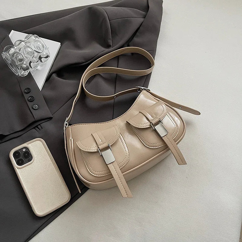 Ladies Shoulder Crossbody Bags PU Leather Women Underarm Bags Solid Color Small Top-handle Bags Purse Female Daily Handbags