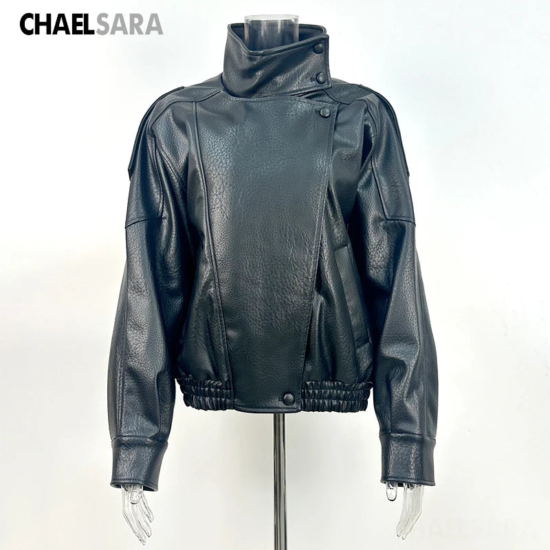 2026 Autumn Winter New High Quality Fashion Black Women Faux Leather Jacket Coat Casual Loose Pockets Biker Outerwear Female