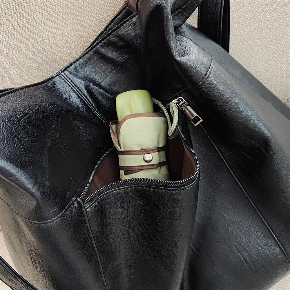 Moods Oversized Black Shoulder Bags For Women Luxury Soft Leather Large Capacity Shopper Totes Dual-strap Big Crossbody Bag 2023
