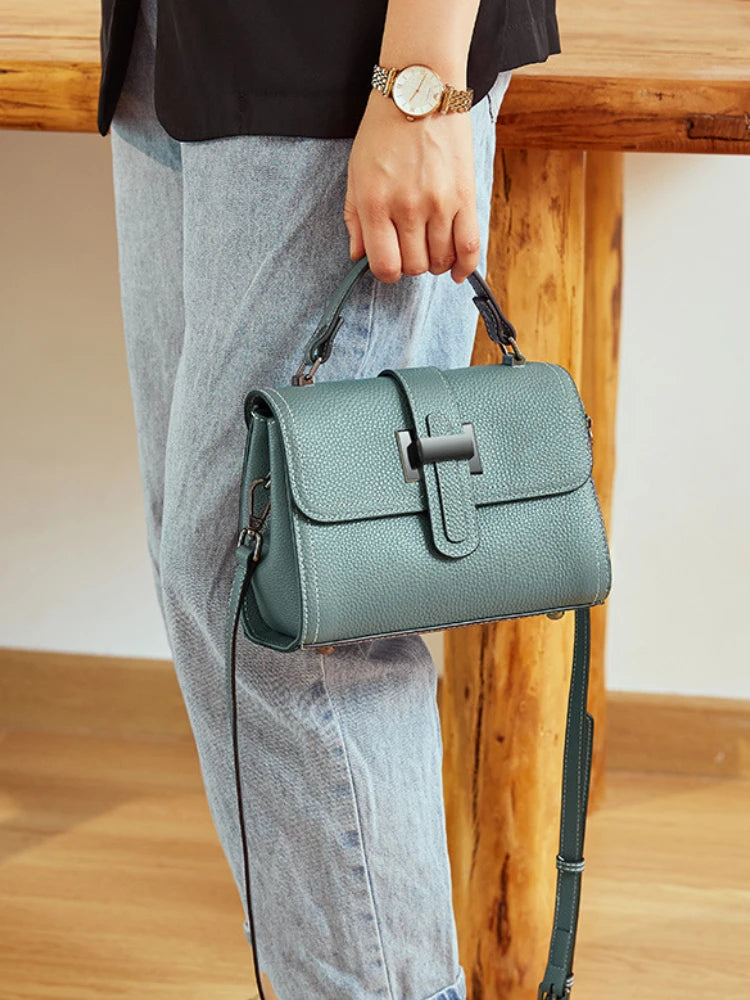 Casual Women Bags Genuine Leather Messenger Bag Cow Leather All-match Single Shoulder Hand-held Square Handbag High Quality
