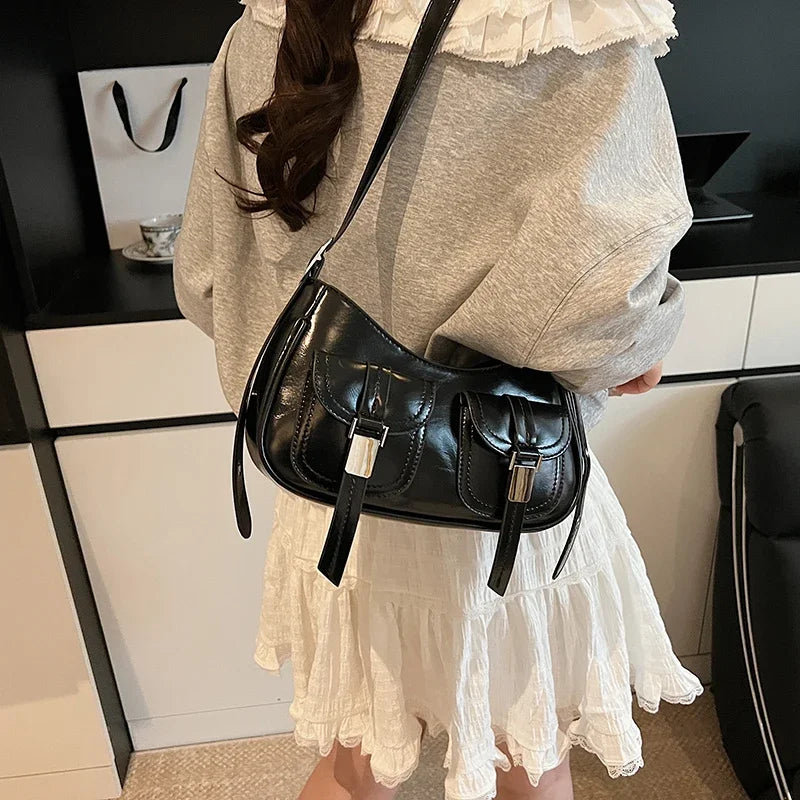 Ladies Shoulder Crossbody Bags PU Leather Women Underarm Bags Solid Color Small Top-handle Bags Purse Female Daily Handbags