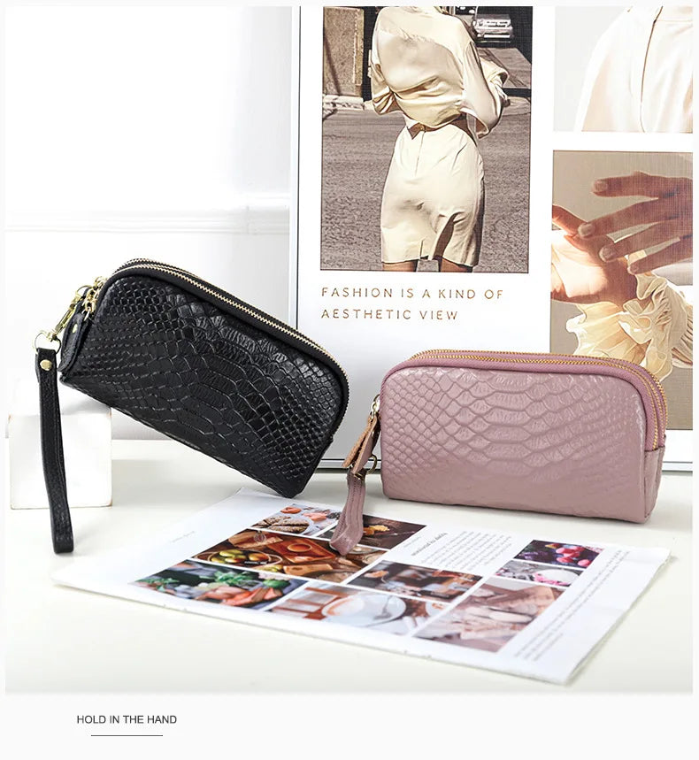Genuine Leather Women Wallet Long Zipper Wristlet Bag Fashion Crocodile Lady Clutch Coin Purse Mobile Phone Bag Money Clip