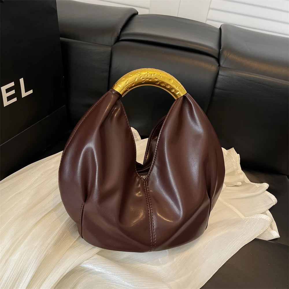 MOODS Retro Gold Ring Handle Women Hobo Bag Soft Vegan Leather Shoulder Crossbody Purse Elegant Luxury Handbag For Evening Party