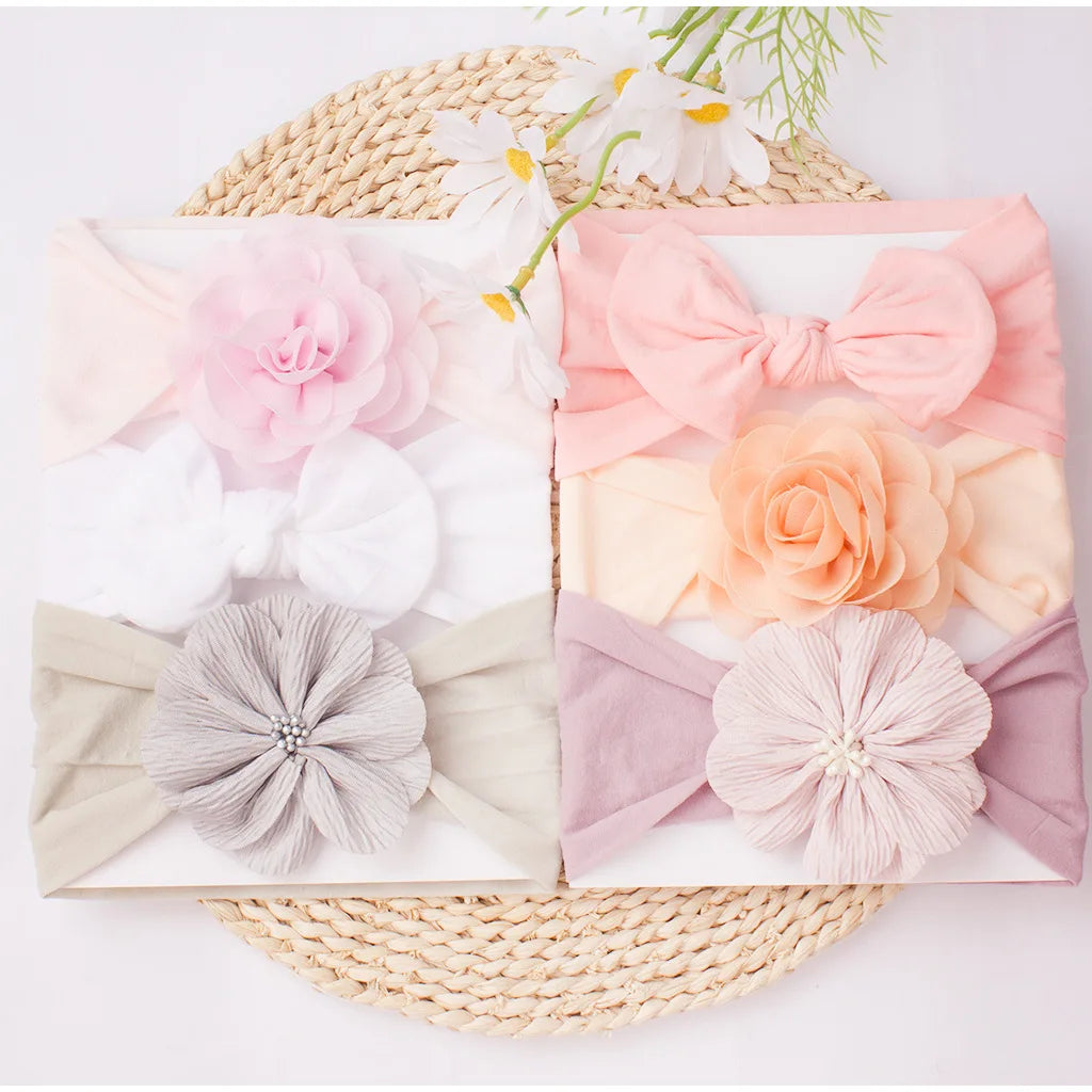 3 sets of new European and American baby headscarves cute baby soft bow flower headbands, children's hair bands