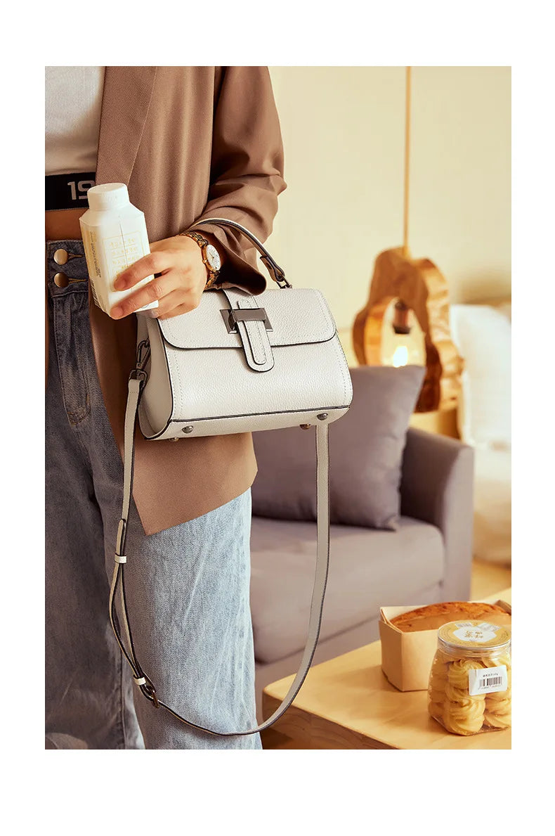Casual Women Bags Genuine Leather Messenger Bag Cow Leather All-match Single Shoulder Hand-held Square Handbag High Quality