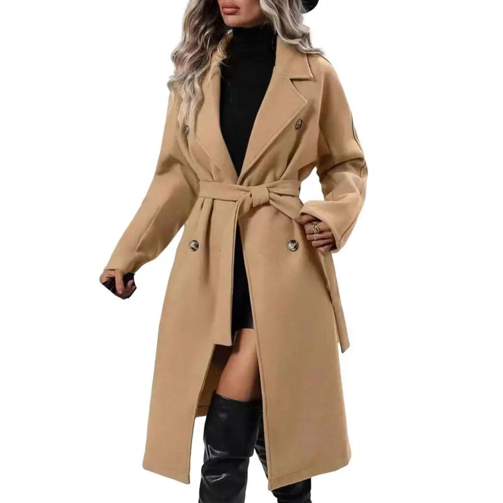 Elegant Women Casual Coat Women Windbreaker Coat Elegant Women's Wool Trench Coat with Belt Double Breasted Overcoat for Fall Winter