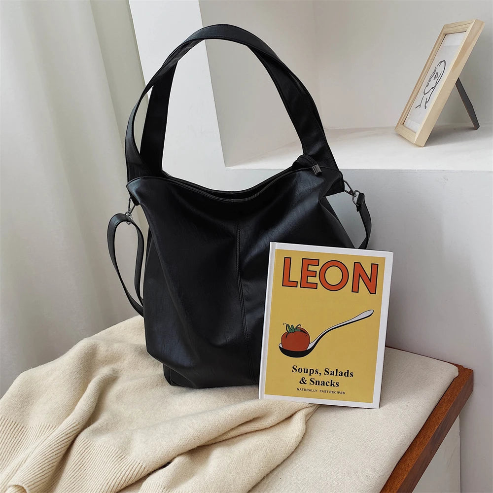 Moods Oversized Black Shoulder Bags For Women Luxury Soft Leather Large Capacity Shopper Totes Dual-strap Big Crossbody Bag 2023