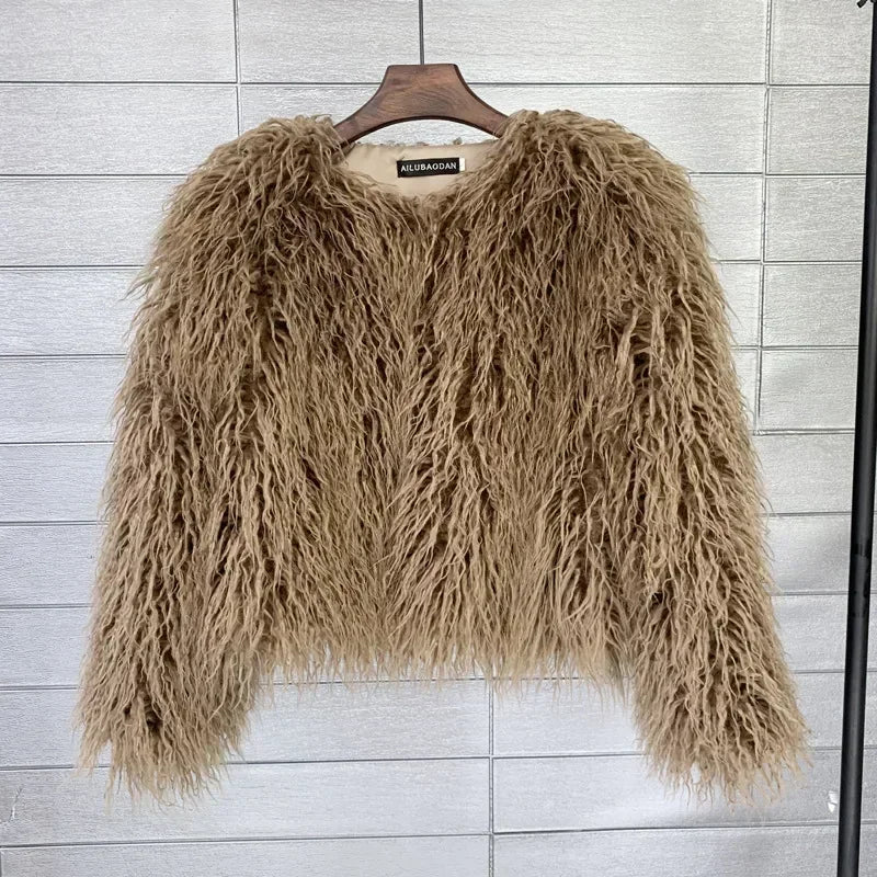 Button-Front Faux-Fur Jacket
