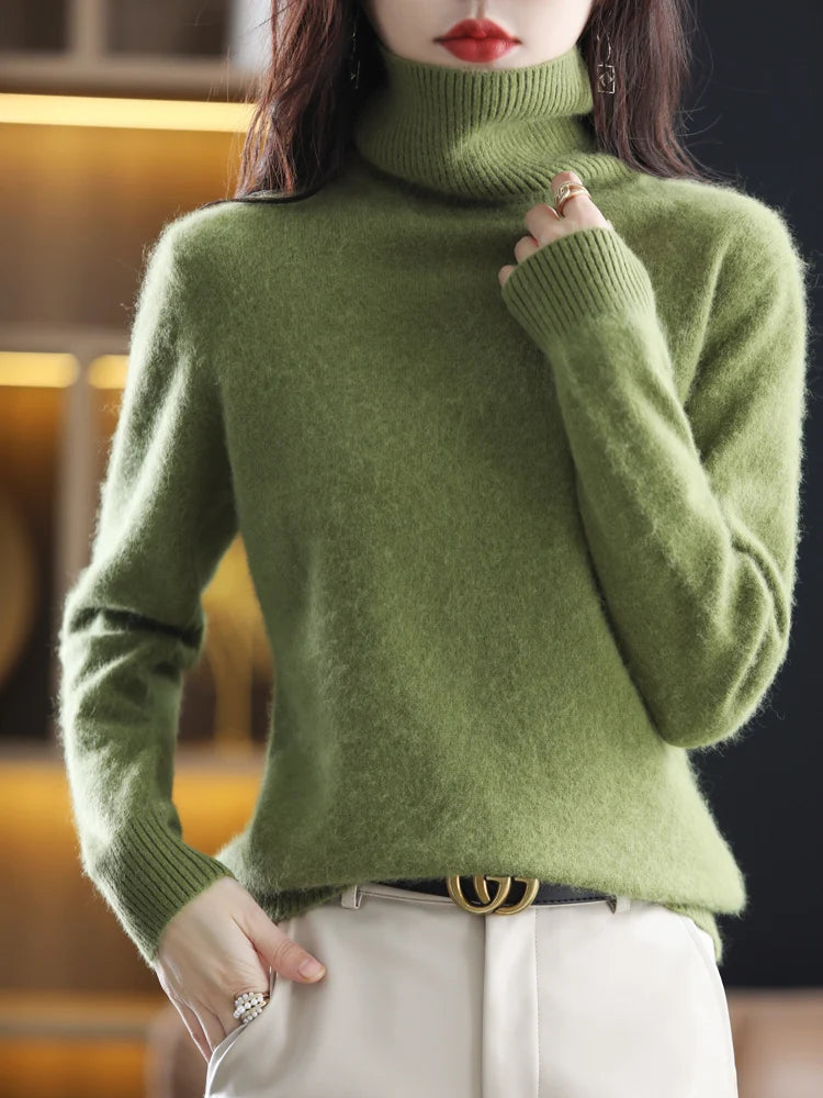 LHZSYY Winter Women Sweater Solid 100%Mink Cashmere Turtleneck Knitted Pullovers Slim Soft Warm Female Long Sleeve 23  Color