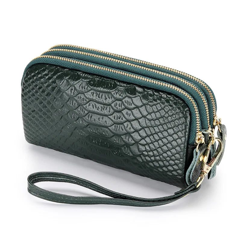 Genuine Leather Women Wallet Long Zipper Wristlet Bag Fashion Crocodile Lady Clutch Coin Purse Mobile Phone Bag Money Clip