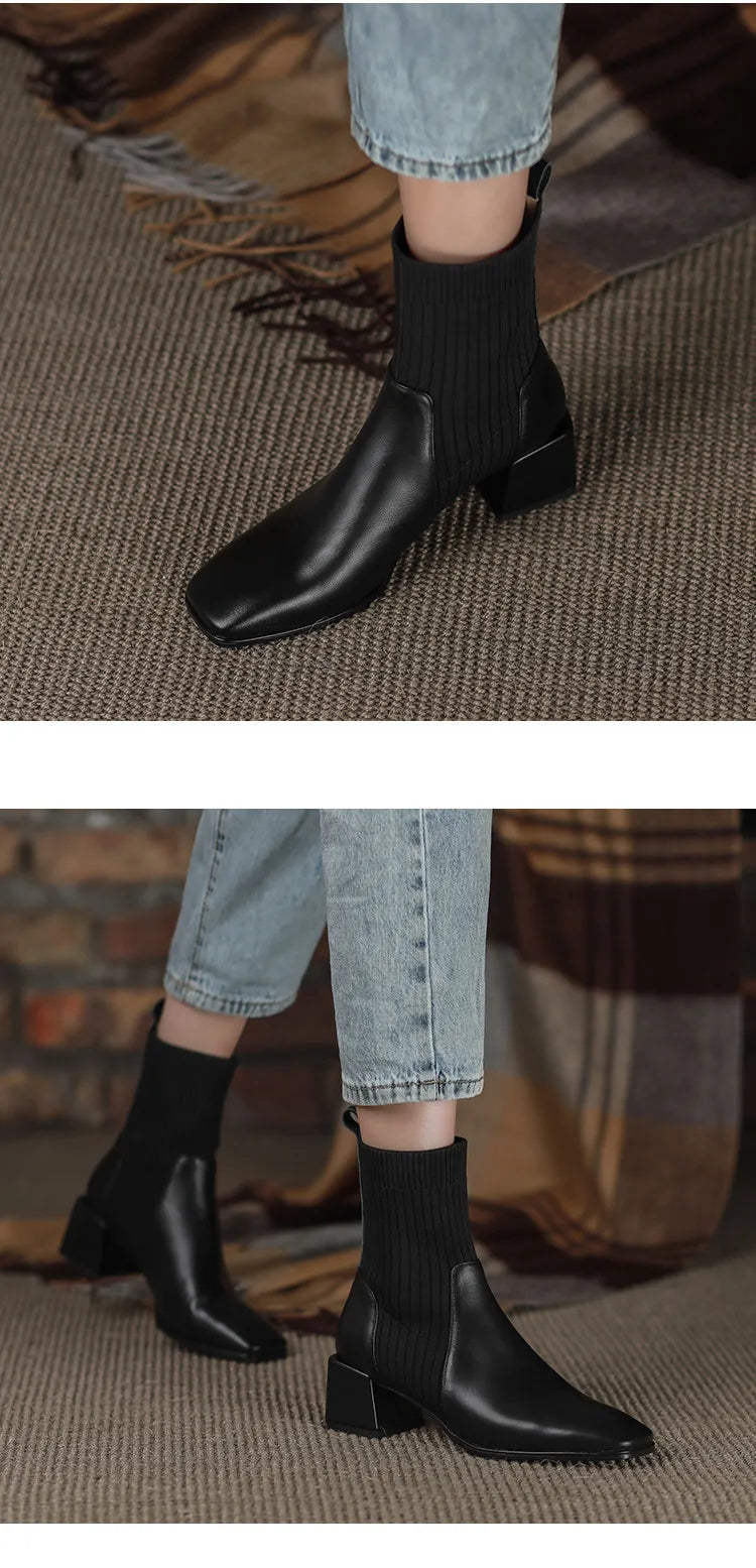 2026 Autumn Winter New Ankle Socks Shoes Women Fashion Large Size 43 Knitted Short Boots Women Slip on High Heels Botas De Mujer