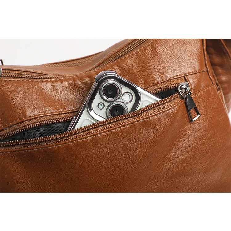 Retro Multi Pocket Crossbody Bag, Soft Synthetic Leather Shoulder Bag, Women's Bag, with Adjustable Shoulder Strap