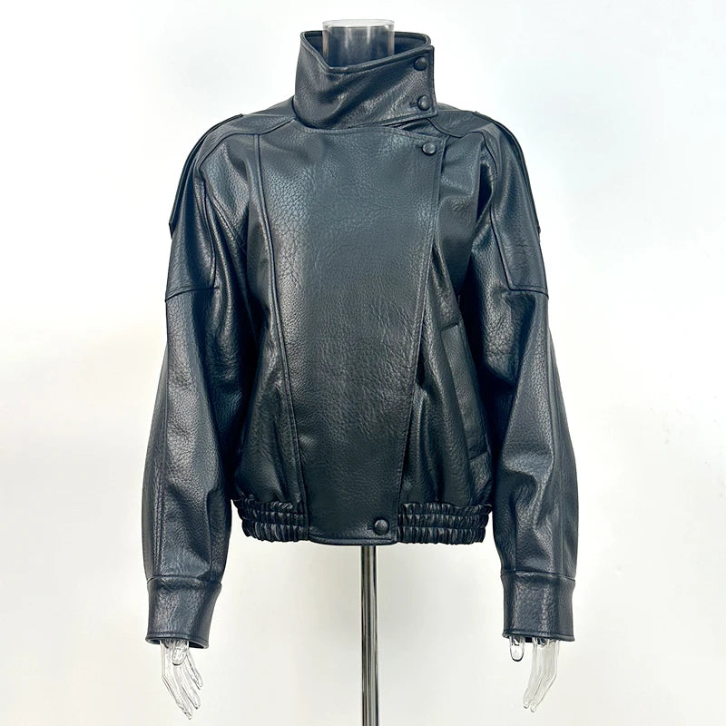 2026 Autumn Winter New High Quality Fashion Black Women Faux Leather Jacket Coat Casual Loose Pockets Biker Outerwear Female