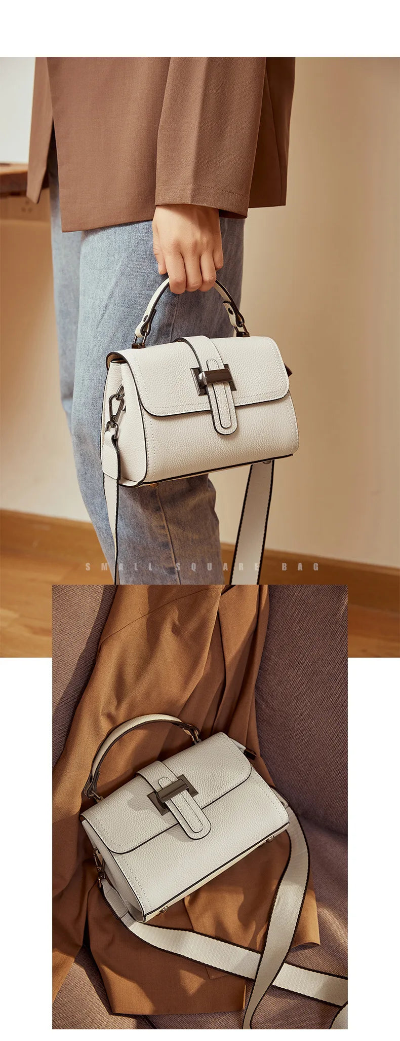 Casual Women Bags Genuine Leather Messenger Bag Cow Leather All-match Single Shoulder Hand-held Square Handbag High Quality