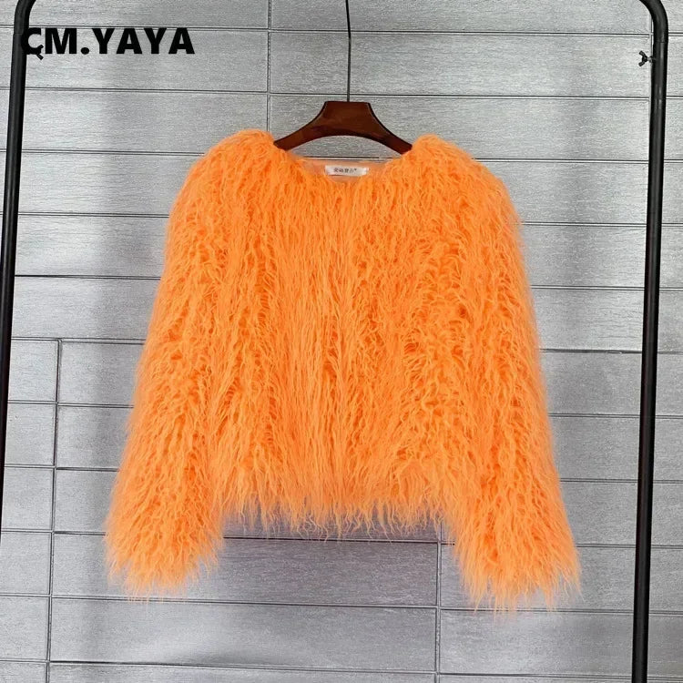Button-Front Faux-Fur Jacket