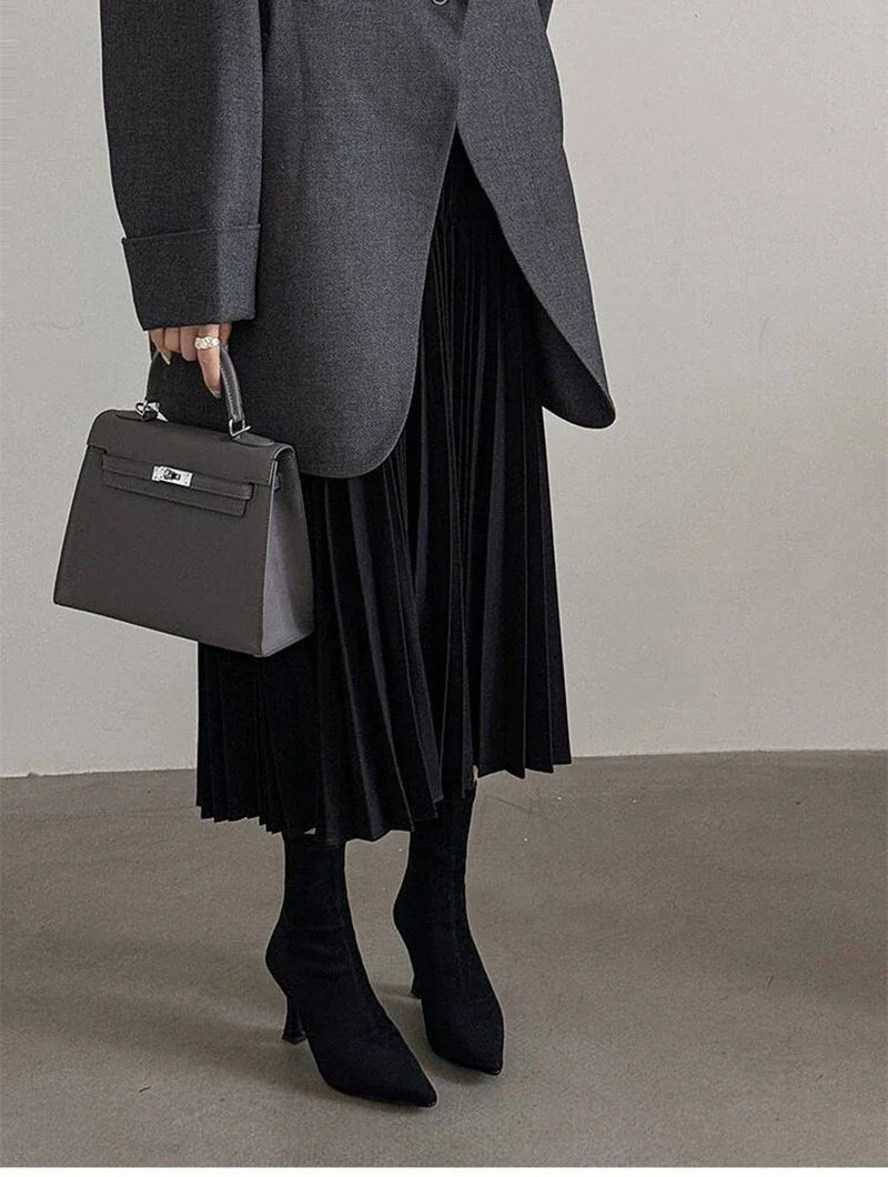 Pointed-Toe Block Heel Ankle Boots