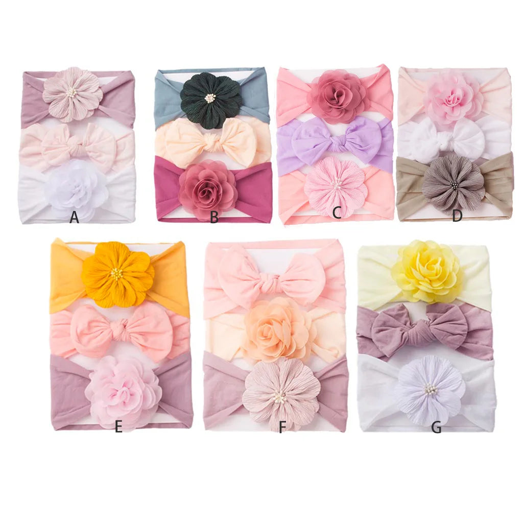 3 sets of new European and American baby headscarves cute baby soft bow flower headbands, children's hair bands