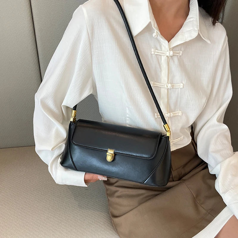 Fashion PU Leather Underarm Shoulder Bags For Women Trend Designer French Style Female Tote Ladies Flap Handbags