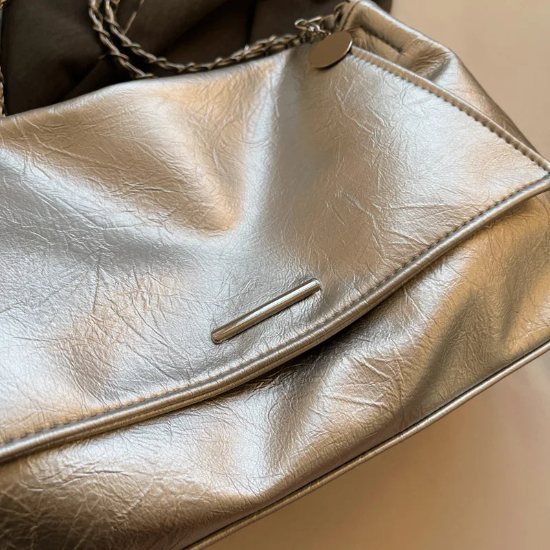 Ladies Handbag Women Fashion Bags Brand Designer Silver Shoulder Bag Large Capacity Female Bag Soft Leather Underarm Bag Totes