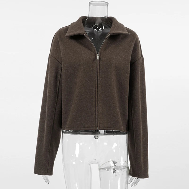 Elegant Women's Woolen Coat Zipper Long Sleeve Blazer Thick Warm Office Lady Tops 2026 Autumn Winter Fashion Short Streetwear