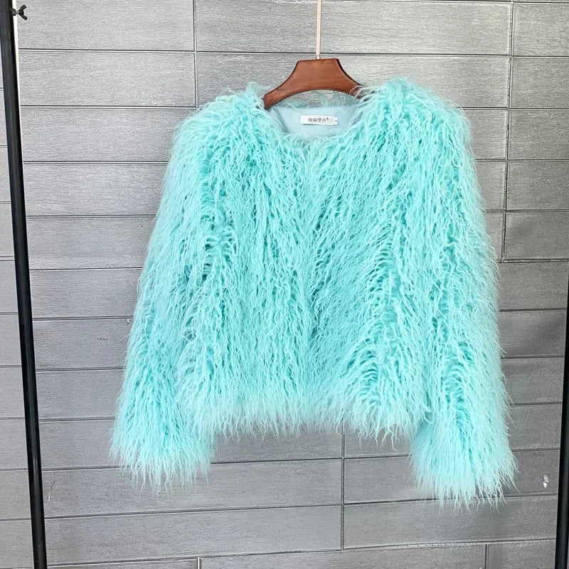 Button-Front Faux-Fur Jacket