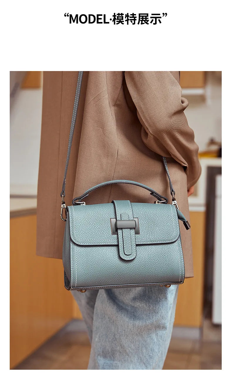 Casual Women Bags Genuine Leather Messenger Bag Cow Leather All-match Single Shoulder Hand-held Square Handbag High Quality
