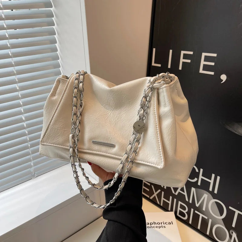 Ladies Handbag Women Fashion Bags Brand Designer Silver Shoulder Bag Large Capacity Female Bag Soft Leather Underarm Bag Totes