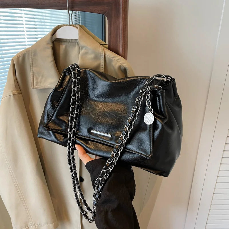 Ladies Handbag Women Fashion Bags Brand Designer Silver Shoulder Bag Large Capacity Female Bag Soft Leather Underarm Bag Totes