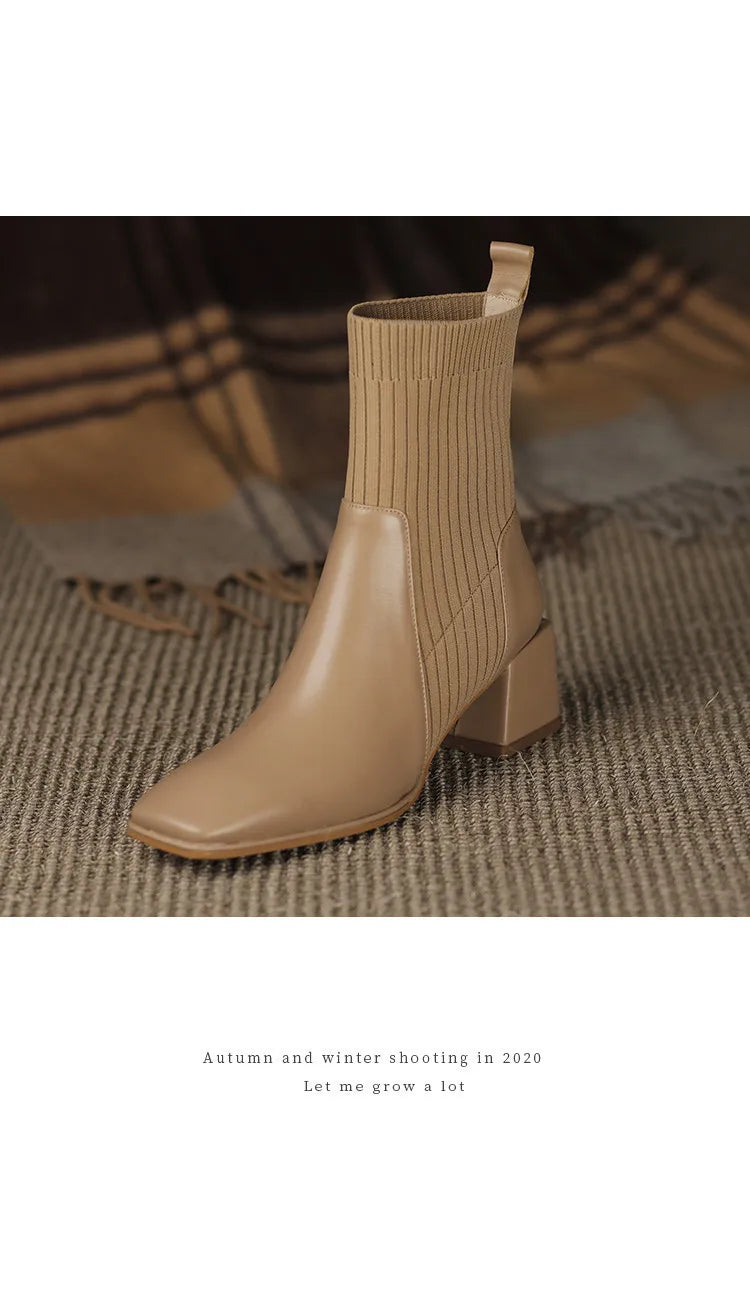 2026 Autumn Winter New Ankle Socks Shoes Women Fashion Large Size 43 Knitted Short Boots Women Slip on High Heels Botas De Mujer