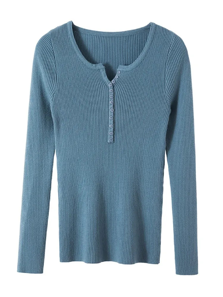 2026 Autumn Winter Button V Neck Sweater Women Basic Slim Pullover Women Sweaters And Pullovers Knit Jumper Soft Warm Tops