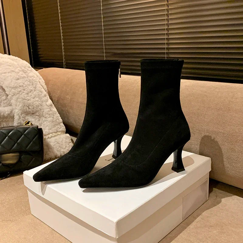 Pointed-Toe Block Heel Ankle Boots