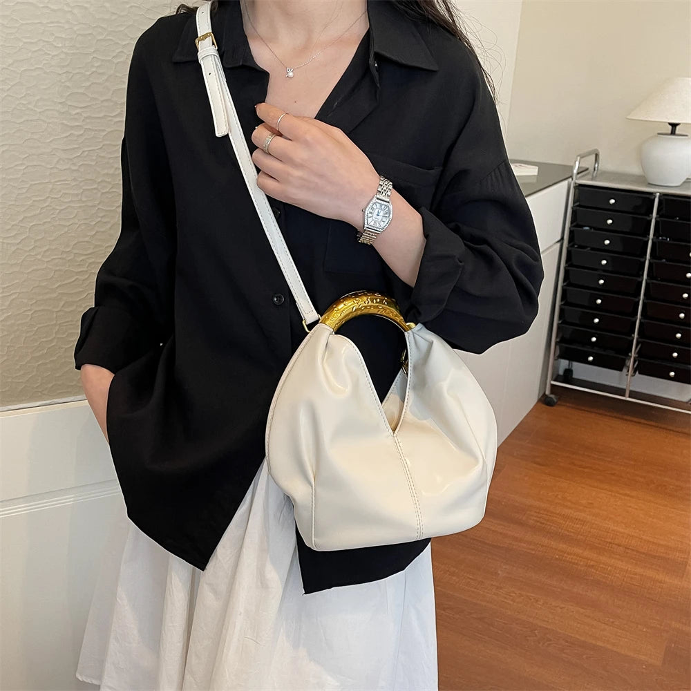 MOODS Retro Gold Ring Handle Women Hobo Bag Soft Vegan Leather Shoulder Crossbody Purse Elegant Luxury Handbag For Evening Party