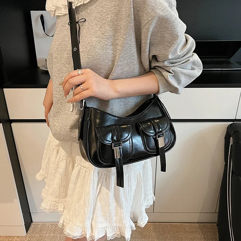 Ladies Shoulder Crossbody Bags PU Leather Women Underarm Bags Solid Color Small Top-handle Bags Purse Female Daily Handbags