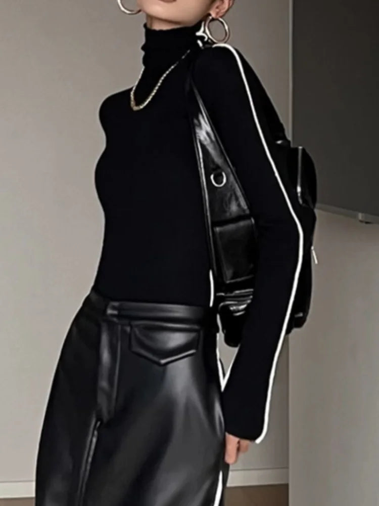 Colour-Block Slim-Fit Turtleneck Top