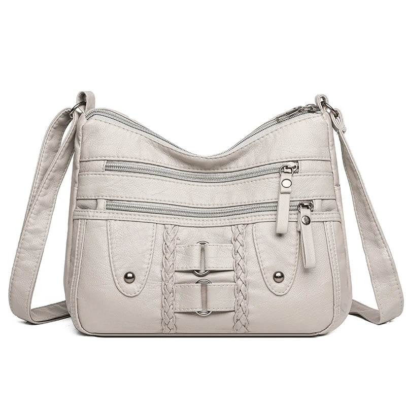 Retro Multi Pocket Crossbody Bag, Soft Synthetic Leather Shoulder Bag, Women's Bag, with Adjustable Shoulder Strap